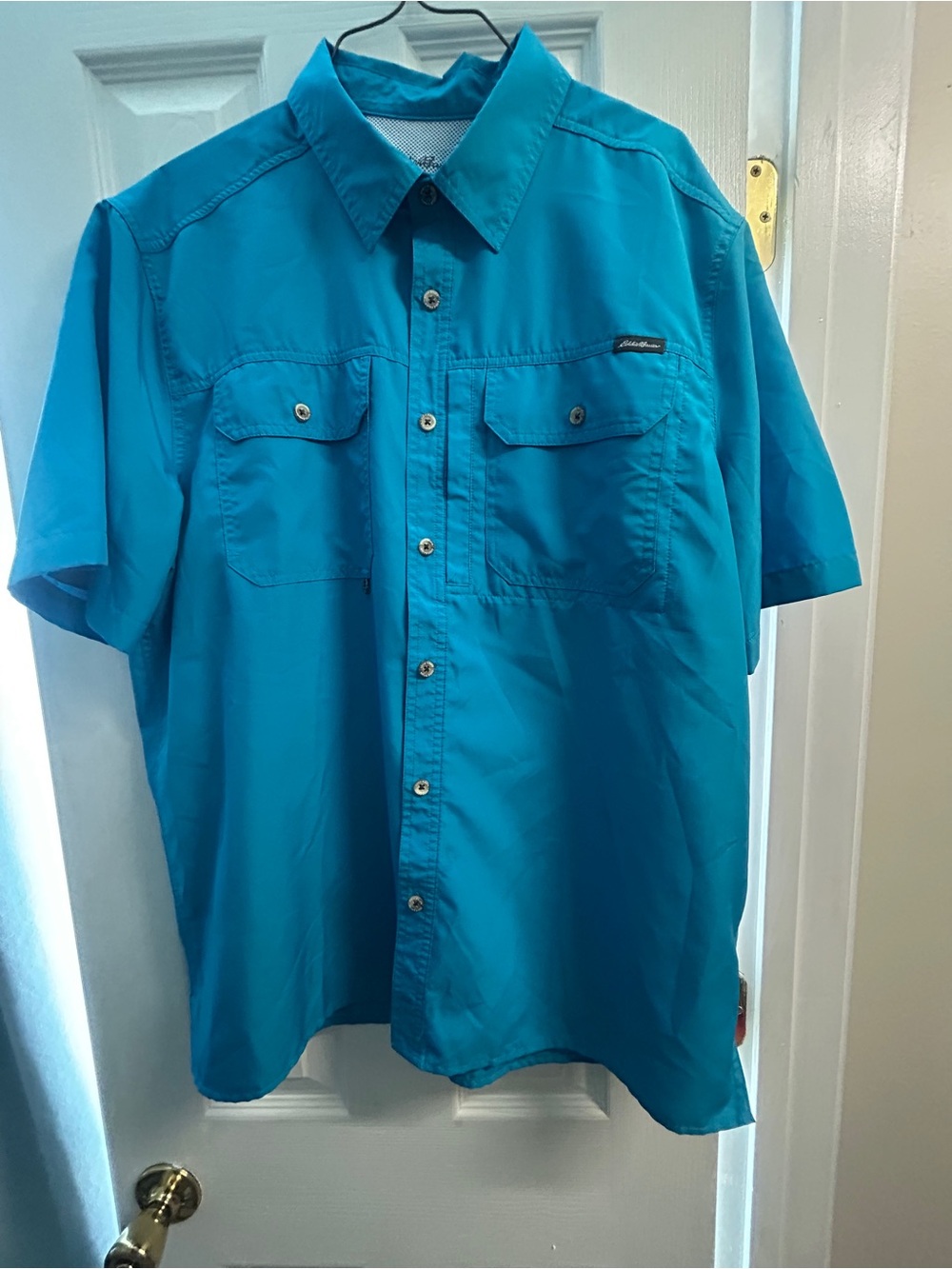 Eddie Bauer Men's Short-Sleeve Button-Down Shirt in Turquoise